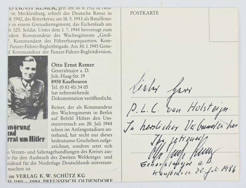 German Signature of WH KC-OLS Recipient 'Otto Ernst Remer'