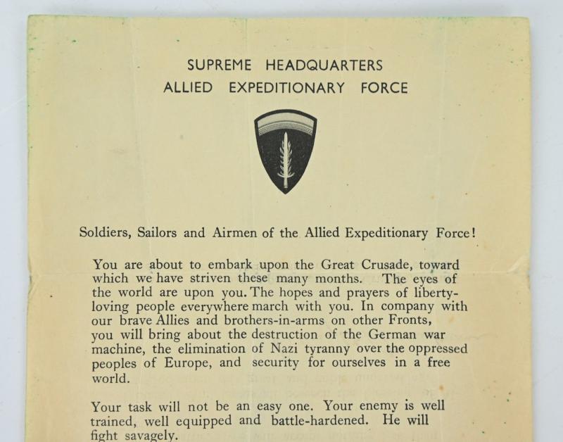 US WW2 Eisenhower D-Day Letter 6 June 1944