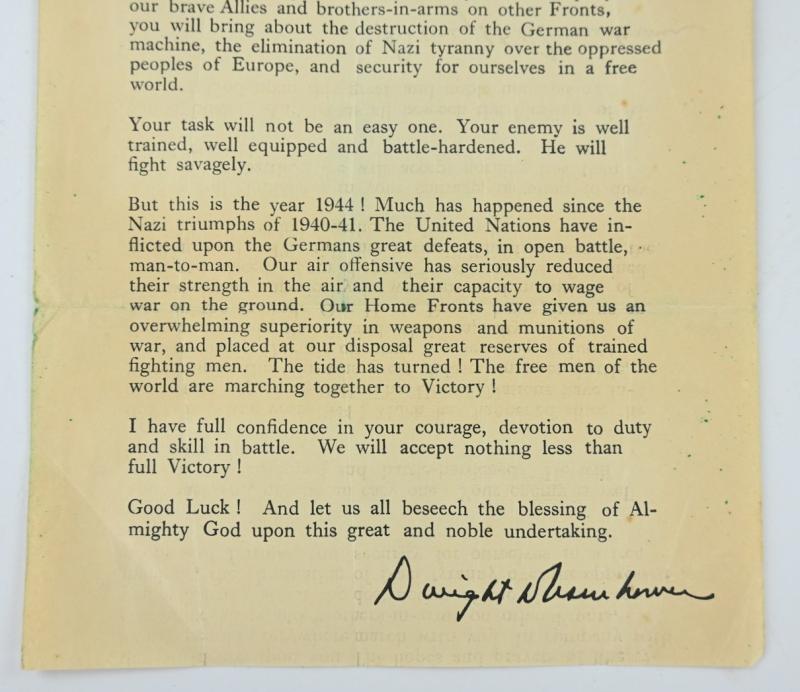 US WW2 Eisenhower D-Day Letter 6 June 1944
